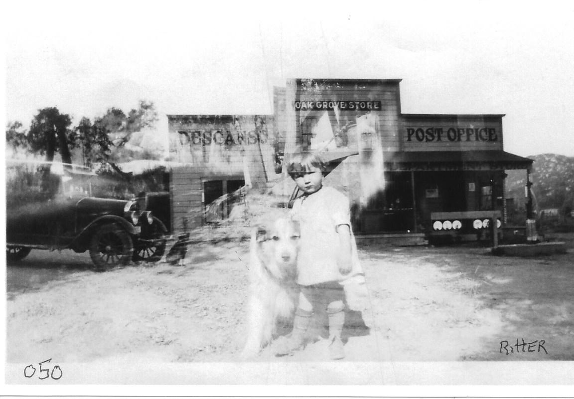 Stella Ritter Barrows in front of Perkins store, 1930